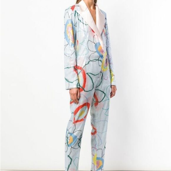 Mira Mikati Jumpsuit Floral Sequin Whimsical Pants Trousers Sz 36 - Picture 2 of 3